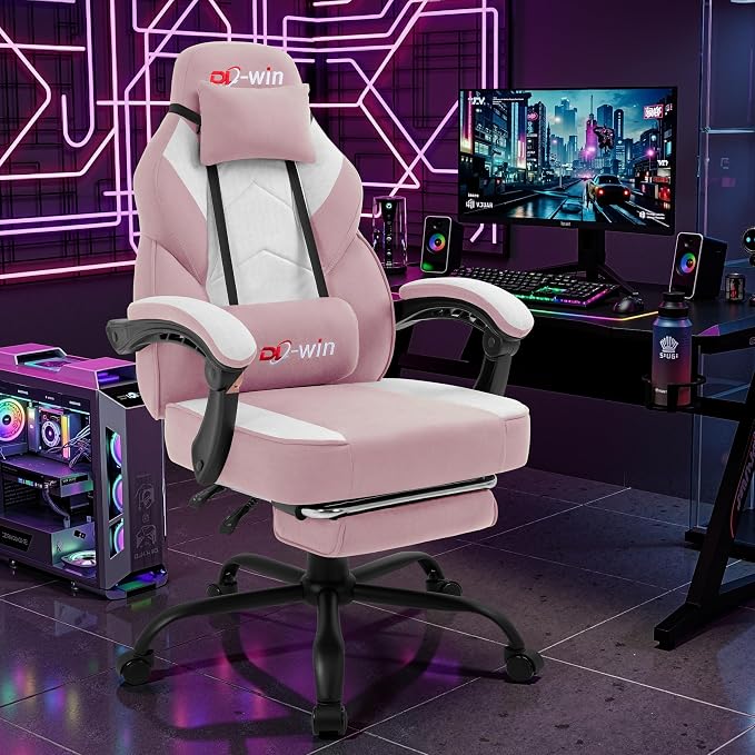 Video Gaming Chair for Adults, Computer Chair with Footrest and Ergonomic High Back, Big and Tall Gamer Chair with Massage Lumbar Support (Blush)
