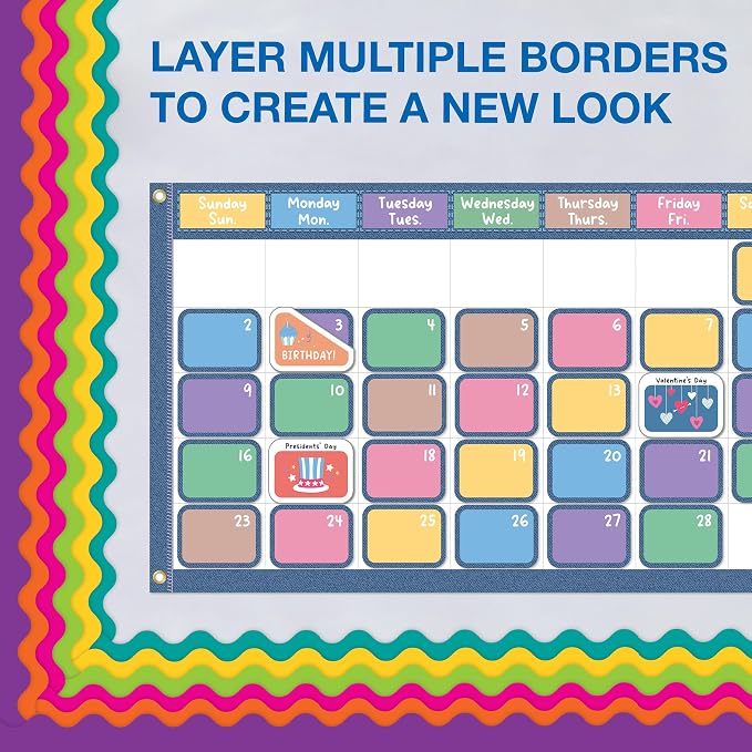 Carson Dellosa Colorful Bulletin Board Border Sets for Classrooms, 6 Pack | Orange, Yellow, Green, Teal, Purple, Hot Pink Bright Classroom Décor, School, Cork or Whiteboard, Wall Decoration