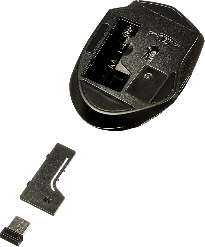 Amazon Basics Portable Wireless Computer Mouse, Ergonomic, 2.4 GHz Optical, DPI Adjustable, Easy to Use, Compatible With PC, Mac, Laptop, Black
