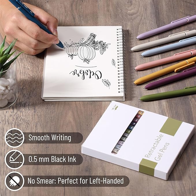 Mr. Pen- Retractable Gel Pens, 24 Pack, Morandi and Vintage Barrels, Fast Dry, Black Gel Pens Fine Point 0.5mm, Aesthetic Pens for Journaling