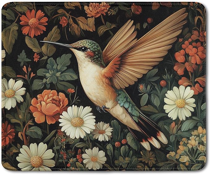 Moody Floral Hummingbird Mouse Pad, Bird Lovers Gifts, Dark Cottagecore Botanical Humming Bird Mouse Pads Mousepad for Home Office Dorm Computers Laptop Supplies Desk Accessories, 9.5x7.9 Inch