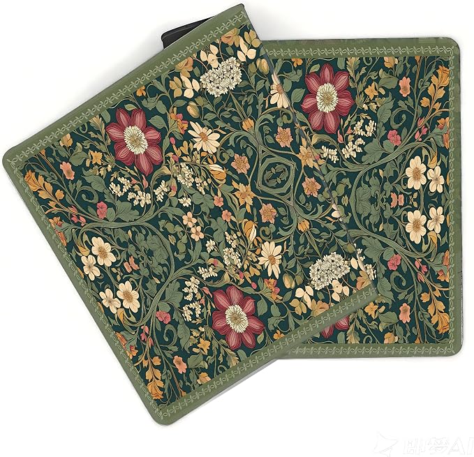 Cute Floral Aesthetic Dahlia Gaming Mouse Pad, Dark Green Rug Desk Mat with Anti-Slip Base & Stitched Edges,35.4" x 15.7" in Desk Accessories for Women, Home Office Decor & Artistic Gift
