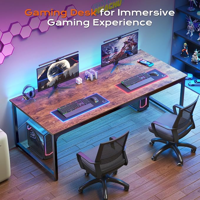 70.8 X 29.5 Inch Computer Desk with Deeper Desktop, Gaming Office Writing Work Desk for Home Office, Study, Bedroom, Work from Home, Metal Frame, Rustic Brown