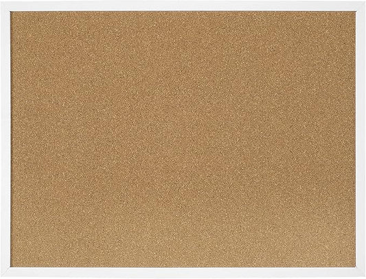 FEBSNOW Cork Board Bulletin Board 23 x 15.7 Inches with Rectangle White Frame Hanging Pin for Walls Office Message Board or Vision Board Decoration