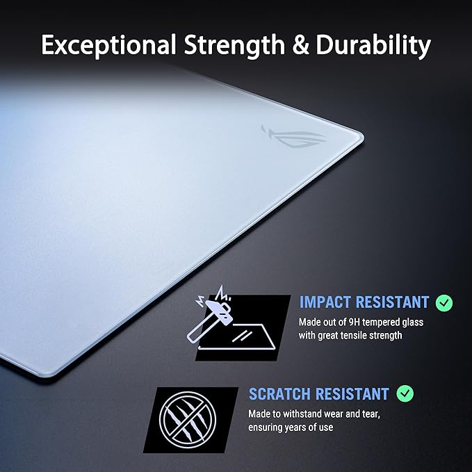 ASUS ROG Moonstone Ace L Glass Gaming Mouse Pad – 19.7” x 15.7”, Ultra-Smooth Matte Tempered Glass for Quiet Ultrafast Glides, Impact/Scratch Resistant, Easy to Clean, Anti-Slip Silicone Base - White