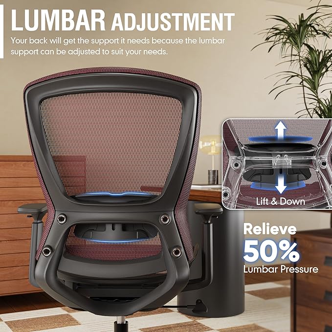 ELABEST Mesh Office Chair,Ergonomic Computer Desk Chair,Sturdy Task Chair- Adjustable Lumbar Support & Armrests,Tilt Function,Comfort Wide Seat,Swivel Home Office Chair