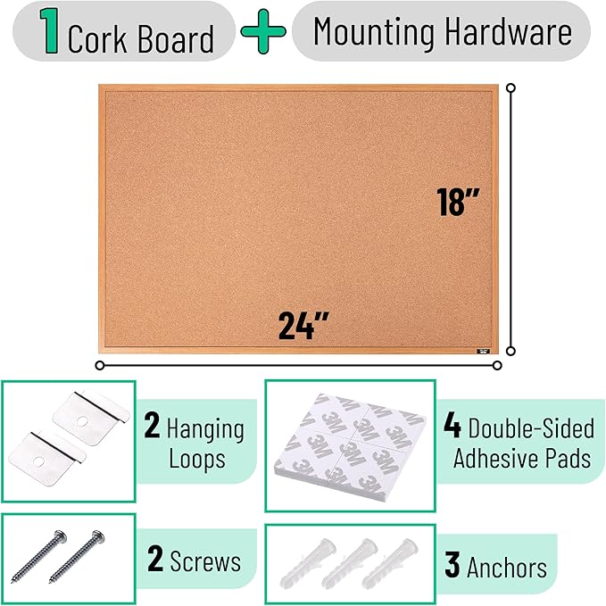 Mr. Pen- Cork Notice Board, 24 X 18 Inches, Cork Bulletin Board for Walls, Pin Boards, Framed Corkboard, Decorative Hanging Pin Boards, Perfect for Office & Home Decor