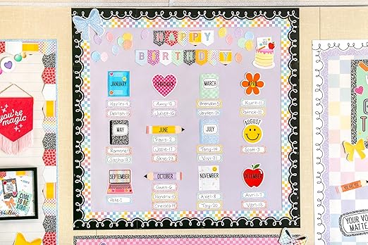 Teacher Created Resources Cool for School Checkers Straight Rolled Border Trim - 50ft - Decorate Bulletin Boards, Walls, Desks, Windows, Doors, Lockers, Schools, Classrooms, Homeschool & Offices