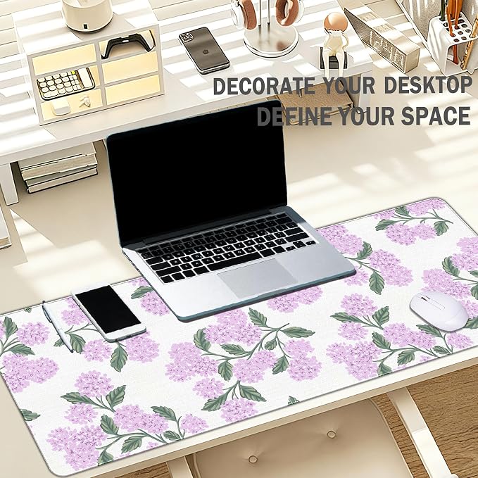 Hydrangea Mouse Pad, Pink Flroal Desk Mat 31.5x11.8 | Flroal Office Decor, Pink DeskAccessories, Aesthetic Mouse Pad for Desk, Long Desk Matt, Hydrangeas Gifts for Women