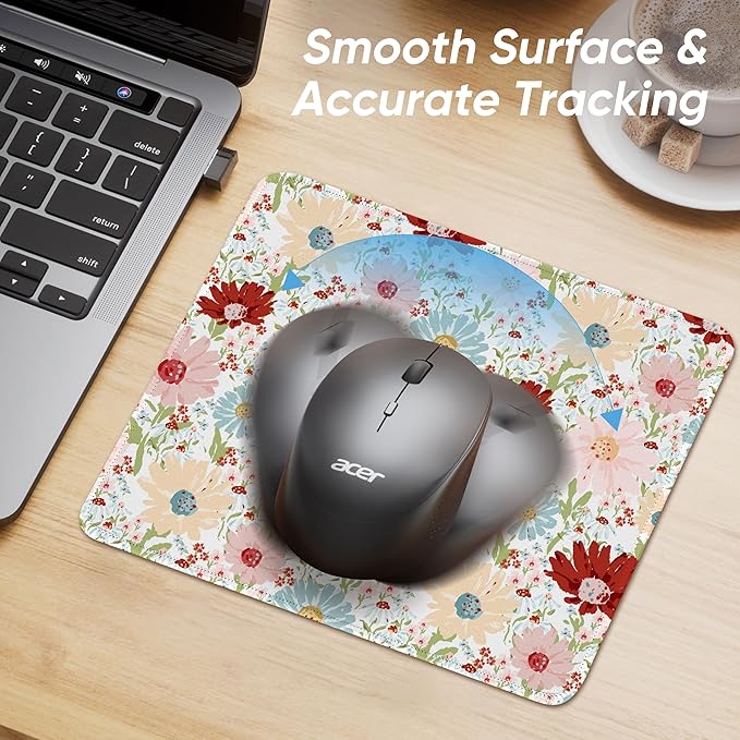 Premium Stitched Mouse Pad 10.2 x 8.3 in | Smooth, Washable Desk Mat with Non-Slip Base | Personalized Cute MousePads for Gaming,Work,Laptop, Computer, Office, Home (Colorful Daisy)