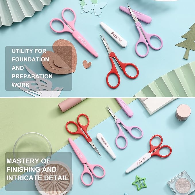PAFASON Sharp Point Craft Scissor Set 4 PC Straight Curved for Scrapbooking Quilting DIY Sewing Knitting Embroidery Cross Stitch Crochet Thread Yarn Paper Detail Cutting Stainless Steel Safety Case