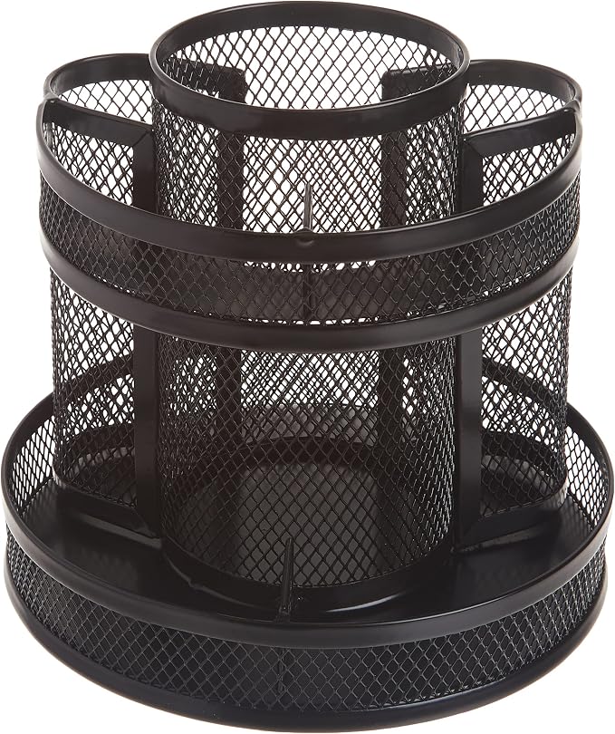 Rolodex Desk Organizer Rotating Office Supply Caddy Mesh Black (6.5" x 6.5" x 6.25") (Pack of 8)