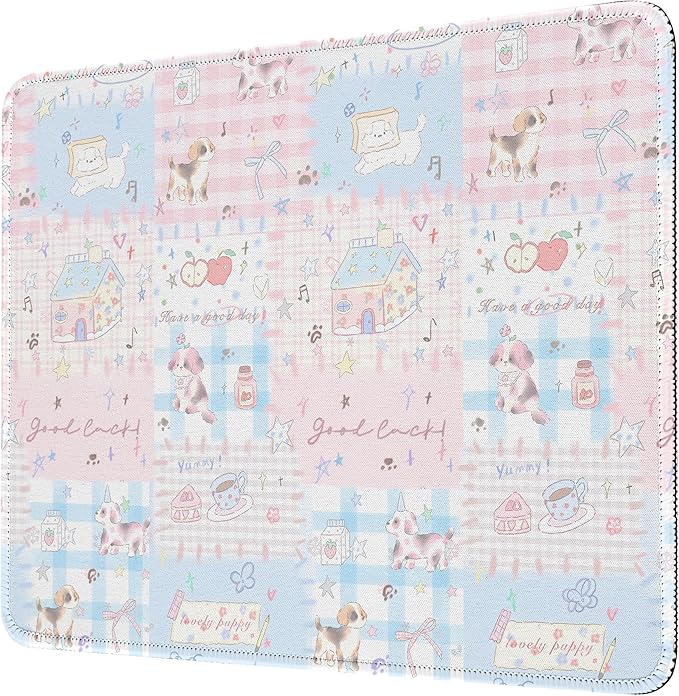 Premium Stitched Mouse Pad 10.2 x 8.3 in | Smooth, Washable Desk Mat with Non-Slip Base | Personalized Cute MousePads for Gaming,Work,Laptop, Computer, Office, Home (Lucky Dogs)