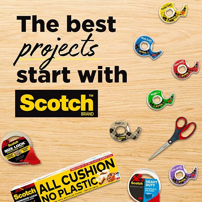 Scotch Double Sided Tape with Tape Dispenser, Office and School Supplies for Arts and Crafts, Alternative to Scrapbooking Tape, 0.50 in. x 900 in., 1 Dispenser and 6 Refill Tape Rolls