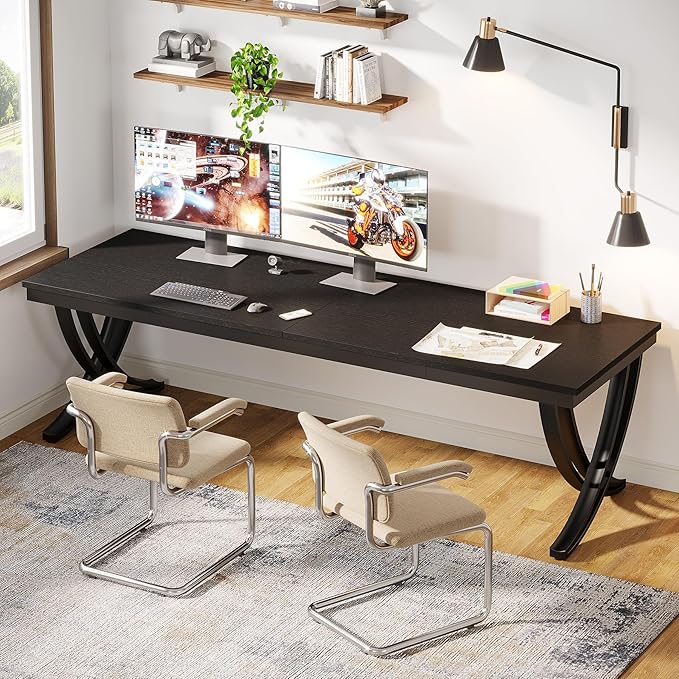 Tribesigns 2 Person Computer Desk, 78.7-Inch Extra Long Desk, Large Double Desk for Two People, Workstation with Stylish Legs (Black)
