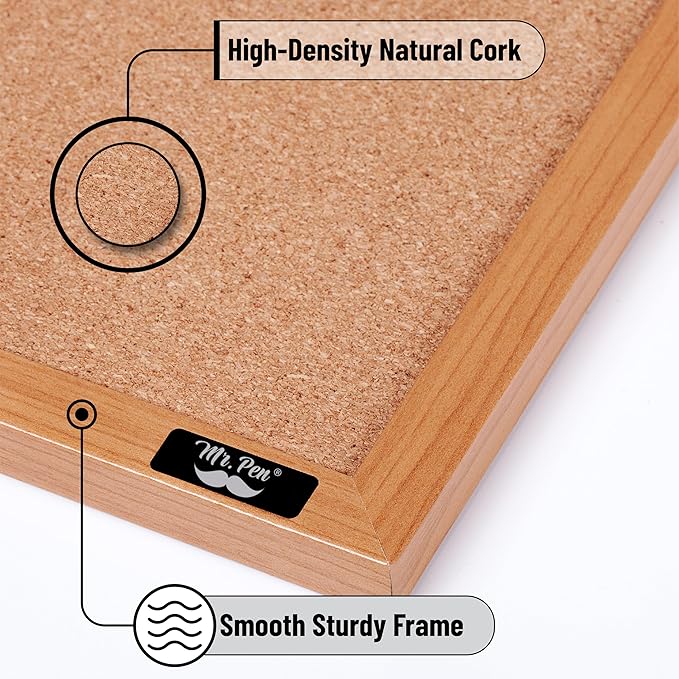 Mr. Pen- Cork Notice Board, 24 X 18 Inches, Cork Bulletin Board for Walls, Pin Boards, Framed Corkboard, Decorative Hanging Pin Boards, Perfect for Office & Home Decor
