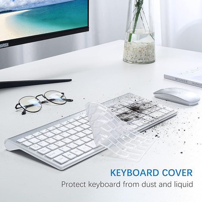 Wireless Keyboard and Mouse Ultra Slim Combo, TopMate - Silver White | 2.4G Silent Compact 2400DPI Mouse and Scissor Switch Keyboard Set with Cover, Batteries Included, for PC/Laptop/Windows/Mac