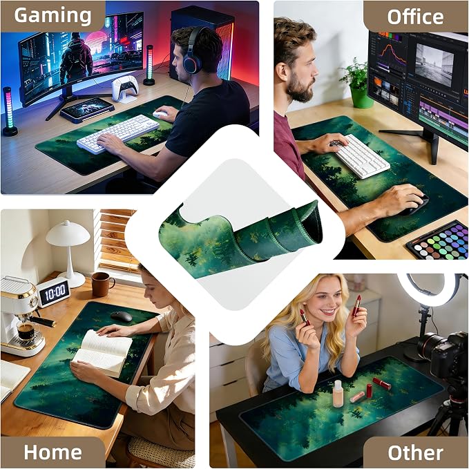 Galdas Mouse Pad,Office Desk Mat Large Gaming Keyboard Pad Durable Stitched Edges Washable Smooth Surface Control & Accuracy Extended Computer Mouse Mat (31.5X11.8In)-Green Forest… | Extended Computer Mouse Mat, 31.5X11.8In,Keyboard Pad,Durable Stitche...