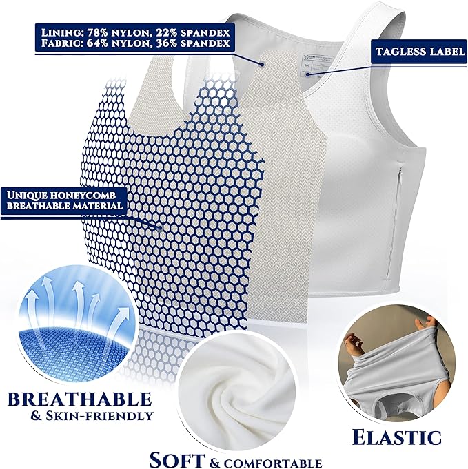 LGBT UNICORNS Chest Binder Trans FTM, Adjustable Bindfree Sizing Design, Skin-Friendly & Breathable, Nipple Covers Built-in