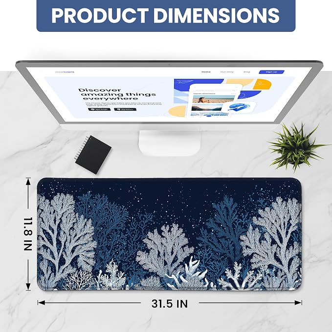 Aesthetic Desk Mat, Cute Ocean Reef Desk Pad Protector for Work & Decor, 31.5" x 11.8", Pretty Non-Slip Extended Mouse Pad for Office or Home