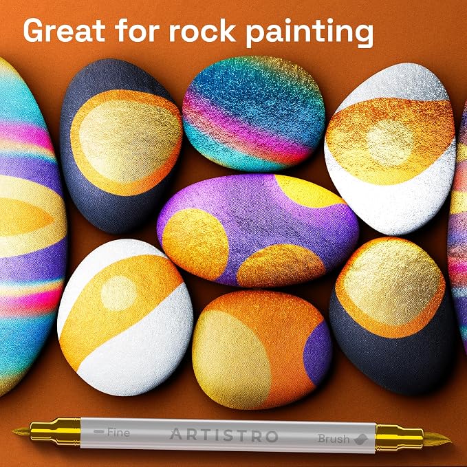 ARTISTRO 24 Metallic Dual-Tip Acrylic Paint Marker Pens for Drawing | For Fabric, Rock, Glass, Wood, & Molds, Arts & Crafts Gift for Adults, Teens, & Kids, Classroom Must Haves & School Supplies