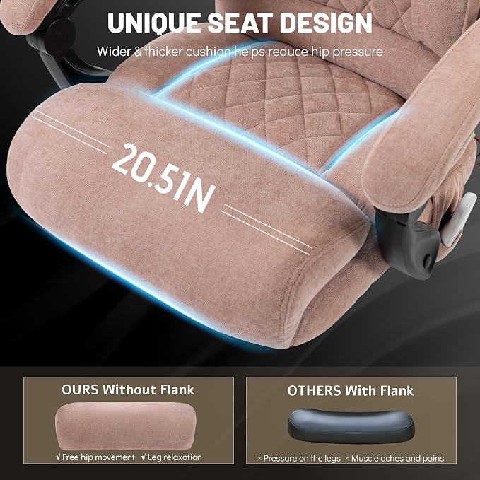 Massage Office Chair with Foot Rest,6 Points Vibration & Heat Executive Office Chairs for Heavy People,500LBS Big and Tall Office Chair,Ergonomic Reclining Desk Chair, PinkCloth
