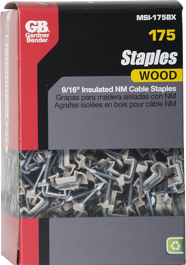 Gardner Bender MSI-75BX 9/16 in (14 mm), Metal Staple w/Polyethylene Insulated Strap, 3 Cond #14, #12, #10 NM, Tan, (100-Box)