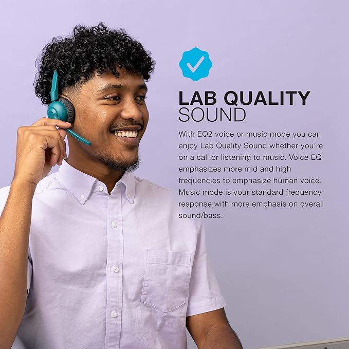 JLab, Go Work Pop, On-Ear Wireless Headset, Bluetooth Multipoint, Noise Canceling Boom Mic, Teal