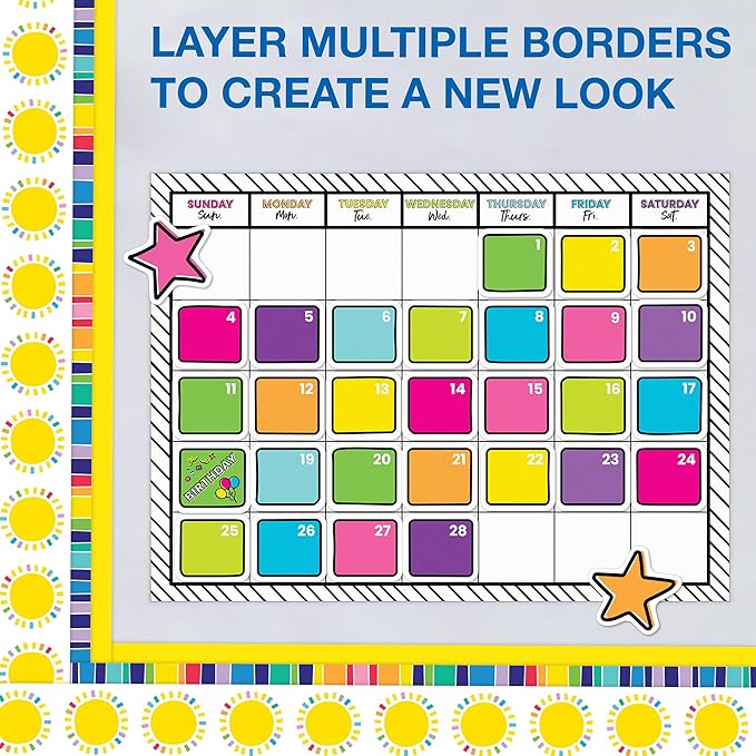 Carson Dellosa Happy Place 65Ft of Sun Bulletin Board Borders, 1 Roll of Sunshine Trim for Rolling Whiteboard, Cork and Posterboard, Classroom Decor, Party, Spring, and Summer Decorations