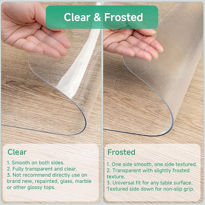 NATRKE Clear Table Protector 47.2"x23.6" Inch, 1.5mm Thick, Waterproof PVC Clear Table Cover Protector, Clear Plastic Tablecloth Protector, Dining Table Protectors Pads, Coffee Table
