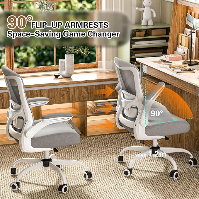 Ergonomic Office Chair for Long Hours, Adjustable Padded Lumbar Support for Lower Back Relief, 330 lb Capacity, Comfortable Computer Desk Chair for Home Office, Work & Study