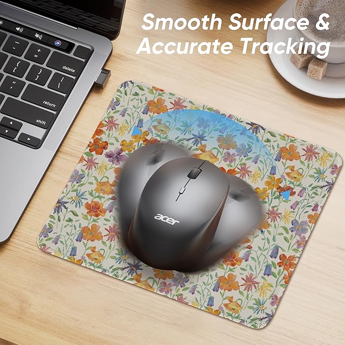 Premium Stitched Mouse Pad 10.2 x 8.3 in | Smooth, Washable Desk Mat with Non-Slip Base | Personalized Cute MousePads for Gaming,Work,Laptop, Computer, Office, Home (Spring Blooms)