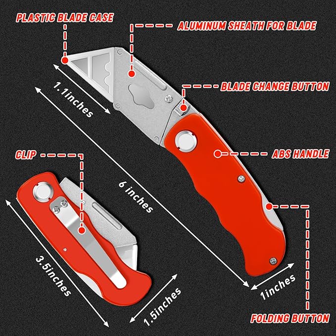 12 Pack Box Cutter, Folding Utility Knife Set, Razor Knife, Navajas para Trabajo, Box Opener, Shop Knives, Folding Knives for Warehouse, Home, Packaging, Shop, Construction