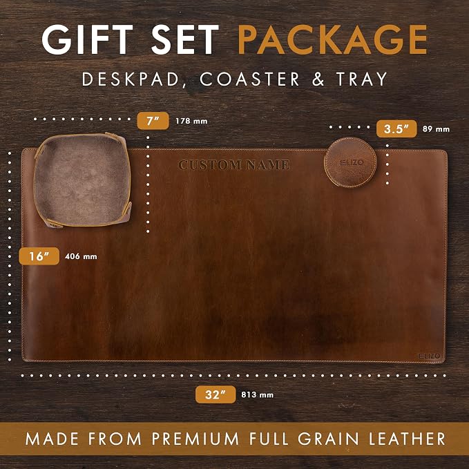 Personalized Custom Desk Pad Set Real Leather Desk Mat Mouse Pad Unique Gifts for Him Her Leather Gifts for Men Women Engraved Embossed Monogrammed Corporate Gifts