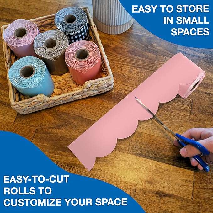 Carson Dellosa 65Ft of Dusty Rose Bulletin Board Borders, 1 Roll of Pink Scalloped Trim for Rolling Whiteboard, Cork and Posterboard, Party, Easter, Spring Decorations, and Classroom Decor