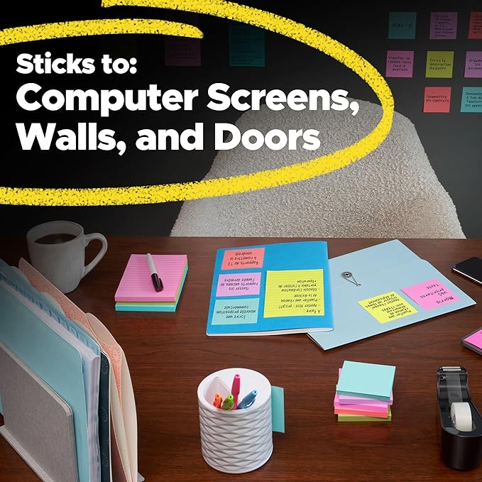 Post-it Super Sticky Notes, 6 Lined Sticky Note Pads, 4 x 4 in., Ideal for Organization in Your Dorm, Home or Office, 2X The Sticking Power, Supernova Neons Collection