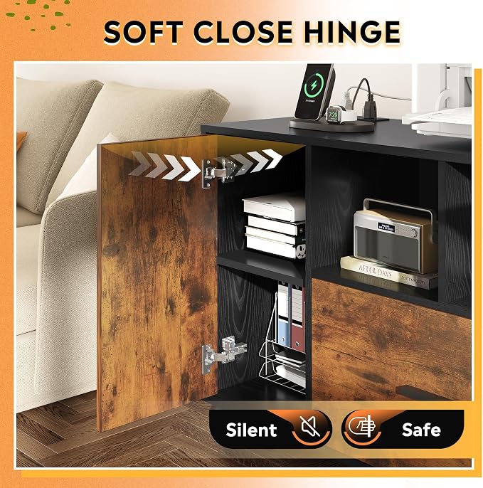 DEVAISE File Cabinet with Charging Station, 1 Drawer Rolling File Cabinet, Locking Filing Cabinet for Home Office, Wood Printer Stand with Storage, Rustic Brown | Locking & Charging Station, Lateral Rolling Filing Cabinet, Doors and Shelves, Fits Legal...