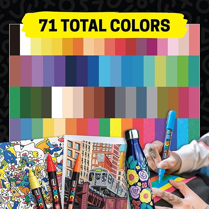 posca Acrylic Paint Markers, 8K Broad Bold Thick Chisel Tips, Artist Recommended Pens for Coloring Gifts, Fabric, Canvas, Glass, Wood or Metal, Set of 15