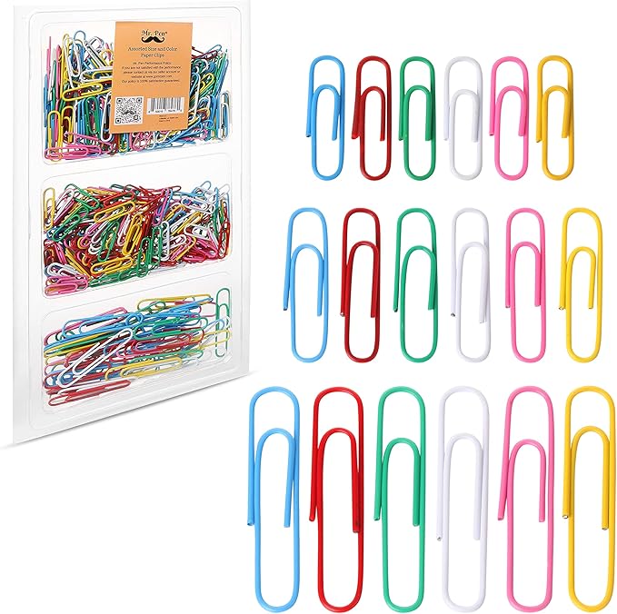 Mr. Pen- Paper Clips, 450 Pack, Assorted Colors, Paper Clips Assorted Sizes