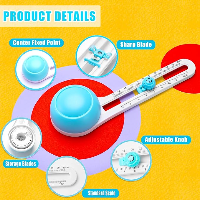 MyLifeUNIT Circle Cutter, Circular Rotary Cutter for Paper Crafts Scrapbooking (Included 6 Blades), Cutting Diameter 4 in to 12.6 in