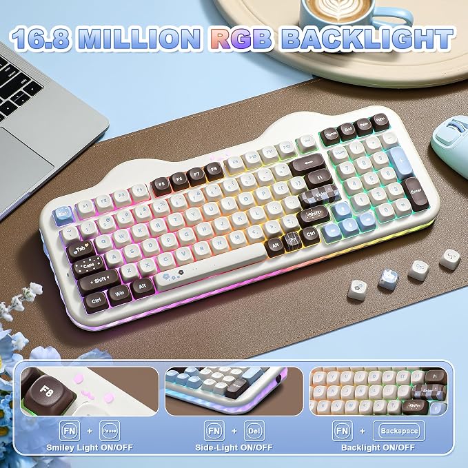 YUNZII C98 Cute Cake Wireless Mechanical Keyboard(Choco, Candy Switch) | 99 Keys with Number Pad, Hot Swap, PBT MOA Keycaps, BT5.0/2.4G/USB-C, Gasket Mount, Custom RGB Backlit for Win/Mac