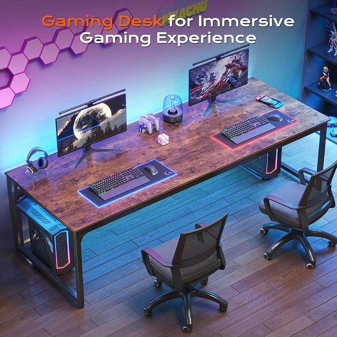 78.7 X 29.5 Inch Computer Desk with Deeper Desktop, Long Gaming Office Writing Work Desk for Home Office, Study, Bedroom, Work from Home, Metal Frame, Rustic Brown