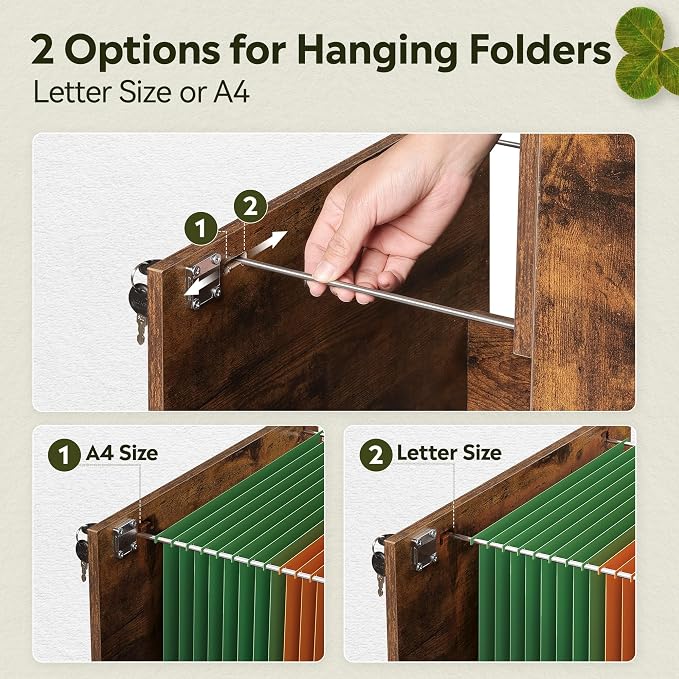 DEVAISE 3 Drawer Wood File Cabinet for Home Office, Fits Letter and A4 Size | Wooden Filing Cabinet with Lock, Vertical File Storage Cabinet, Easy Assembly, Rustic Brown