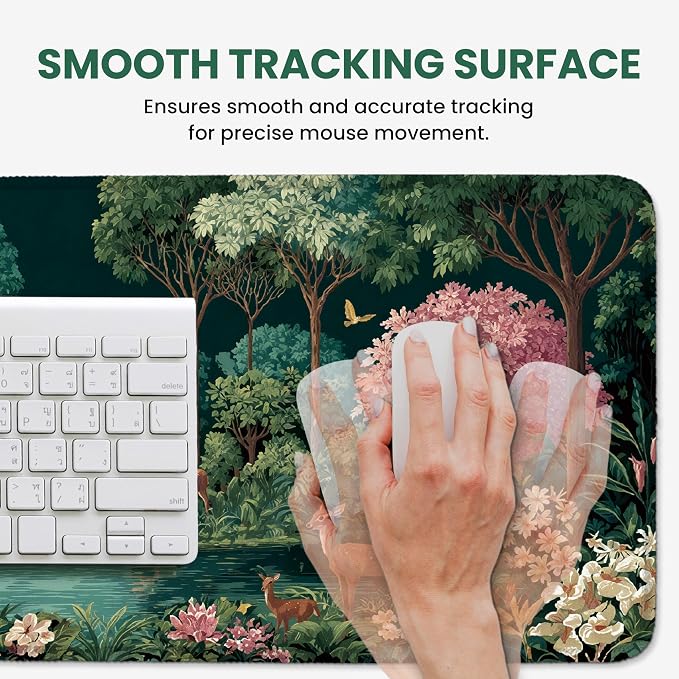 Aesthetic Desk Mat, Cute Enchanted Forest Desk Pad Protector for Work & Decor, 35.4" x 15.7", Pretty Non-Slip Extended Mouse Pad for Office or Home