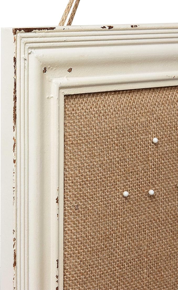 SOFE Cute Linen Small Bulletin Board, 15.7×12 Inches White Decorative Cork Boards for Walls with Frame, Wood Vision Board Farmhouse Pin Board for Home Office School, Rustic Memo Board Display Photo