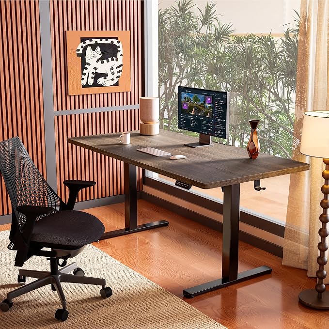 ErGear Height Adjustable Electric Standing Desk, 48 x 24 Inches Sit Stand up Desk, Memory Computer Home Office Desk, Dark Walnut