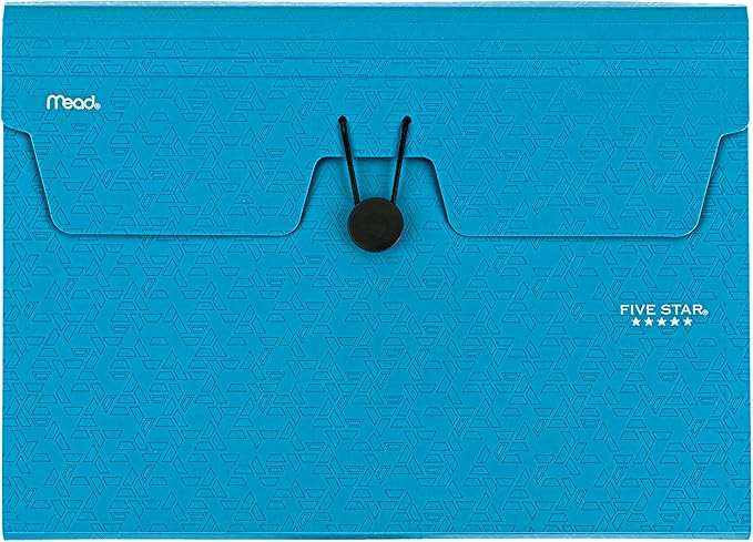 Five Star Expanding File Organizer, 6-Pocket Accordian File Organizer, Bungee Closure, Holds 8-1/2" x 11" Paper, Tidewater Blue (350100C-ECM)