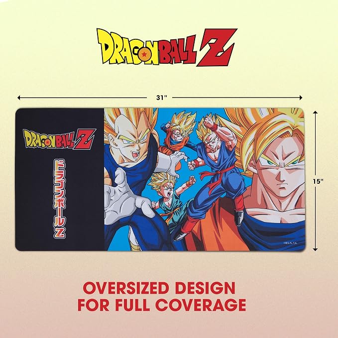 Dragon Ball Z Large Gaming Mouse Pad 31"x15" XL Computer Desk Mat, Anime | Dragon Ball Z anime gaming mouse pad, Oversized 31x15in smooth fabric top, stitched edges, non-slip rubber base.