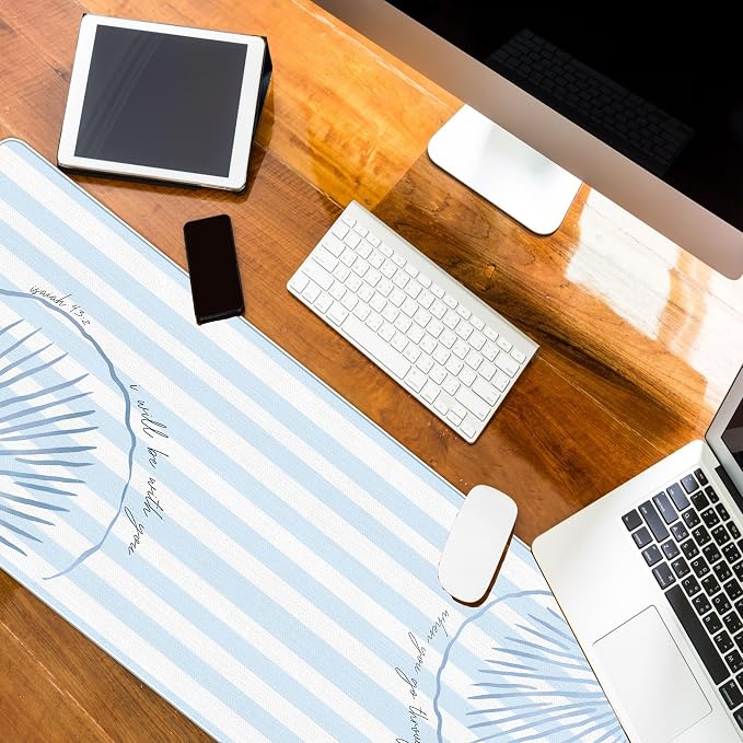 Beach Coastal Desk Mat Summer Blue Mouse Pad Large 31.5x11.8 | Christian Desktop Mats For Desk, Blue And White Laptop Keyboard Mat, Coastal Decor For Office Dorm,Christian Desk Mat