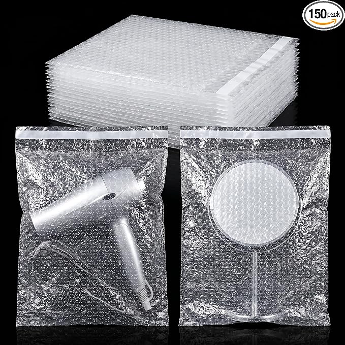 Frienda 150 Pcs Self Adhesive Bubble Bags Packing Pouches, 12" X 12" | Double Wall Clear Protective Wrap, Shockproof for Small Business Shipping Packaging, Cushioned Fragile Items Protection